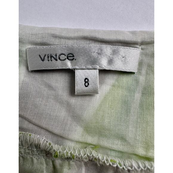 Vince. Size 8 Empire Waist Silk Mini Dress Gray Green Sundress Leaf Leaves Boho - Picture 9 of 11